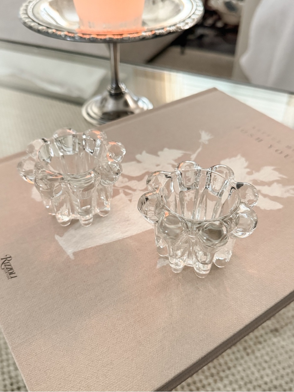Vintage crystal hobnail candle holders set of 2